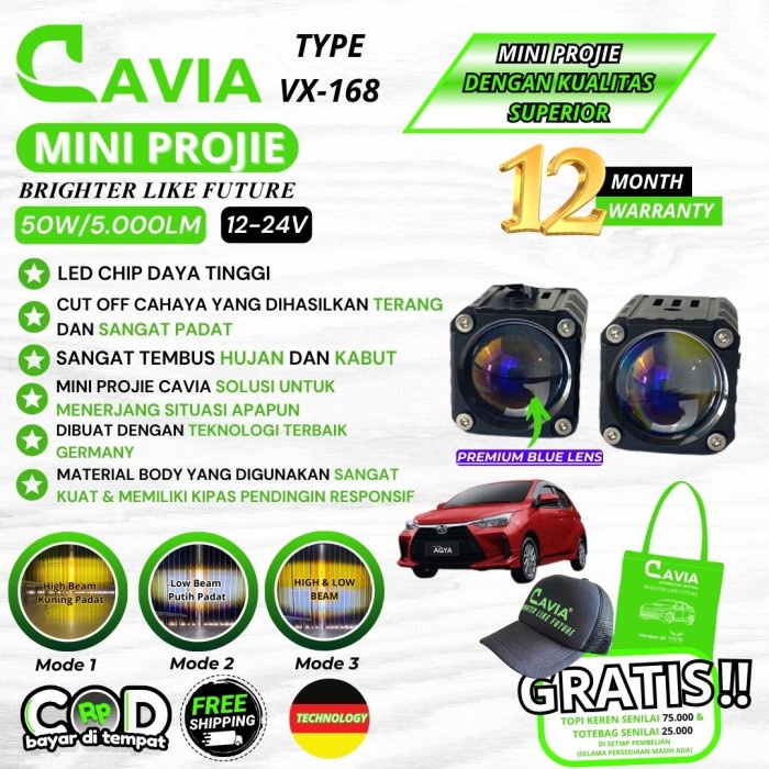 MINI PROJIE MOBIL LAMPU TEMBAK NEW AGYA LED LASER FOGLAMP PREMIUM CAVIA