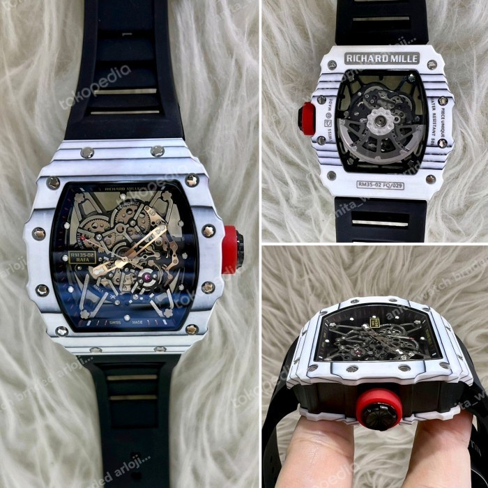 Selly jam tangan pria RM 35-02, matic swiss, body carbon body putih