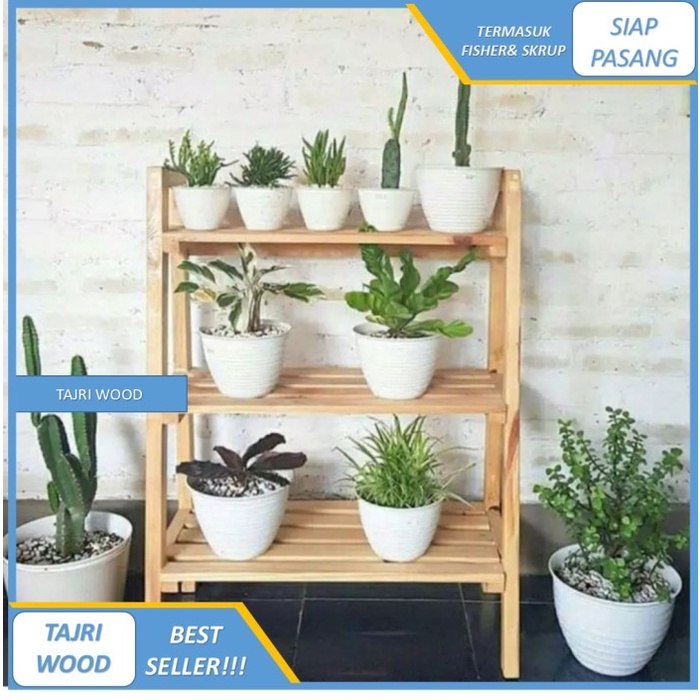 Rak bunga kayu susun 3 tingkat / rak bunga susun 3 tingkat minimalis