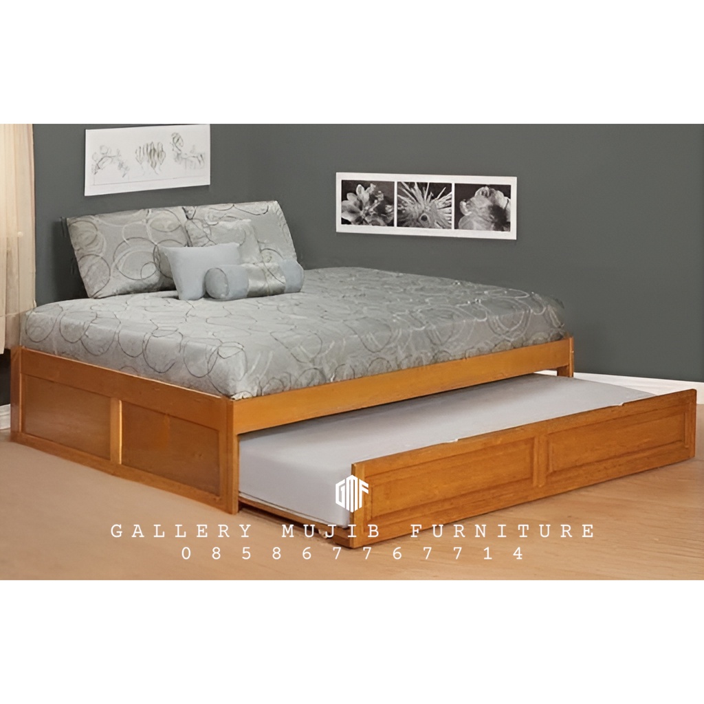 Tempat tidur dipan ranjang anak sorong kayu jati minimalis 100x200