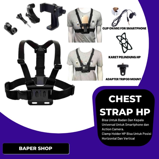 Chest Strap Tali Dada Handphone & Mount Kamera Body Belt Holder HP Clip Clamp Smartphone Universal Image 2