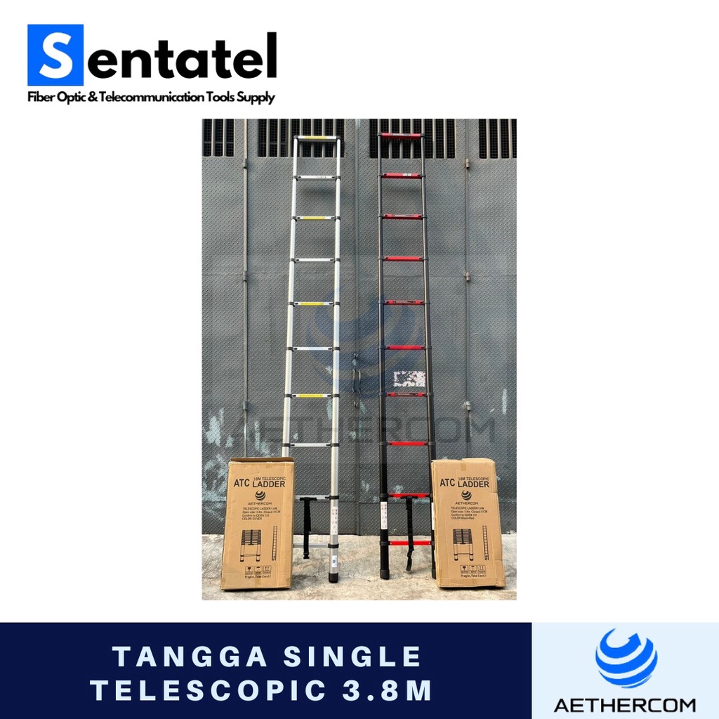 TANGGA LIPAT SINGLE TELESKOPIK ALUMINIUM 3.8 METER