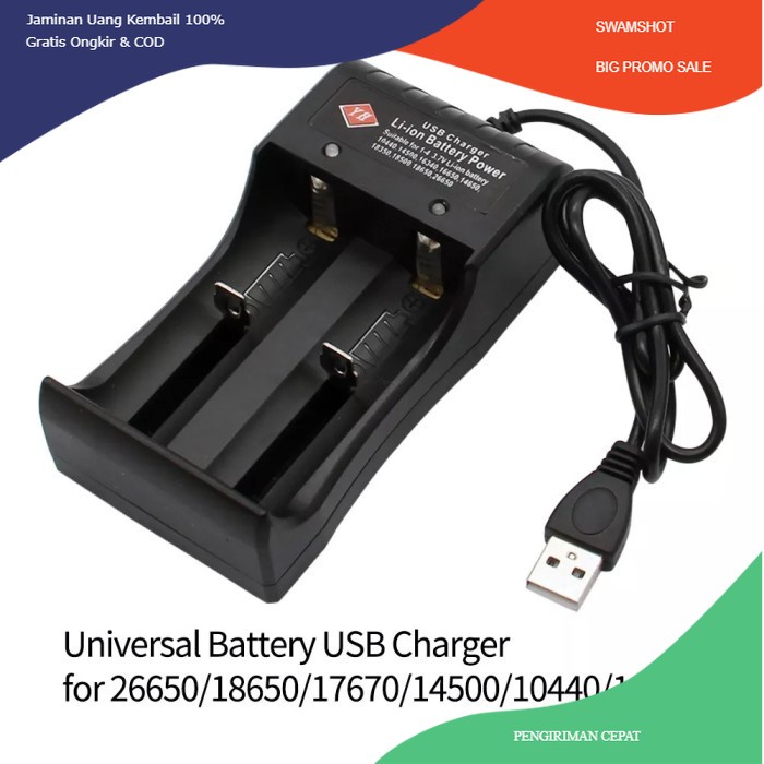 Charger Cas Baterai Battery batre 2 Slot USB Universal AAA 18650 VAPE