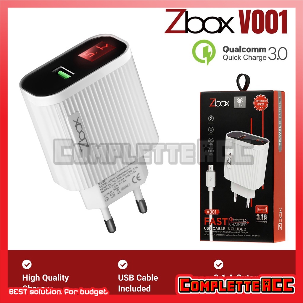 Zbox V001 - Charger LCD indikator LED Fast Charging Qualcomm 3.0 MICRO / TYPE C