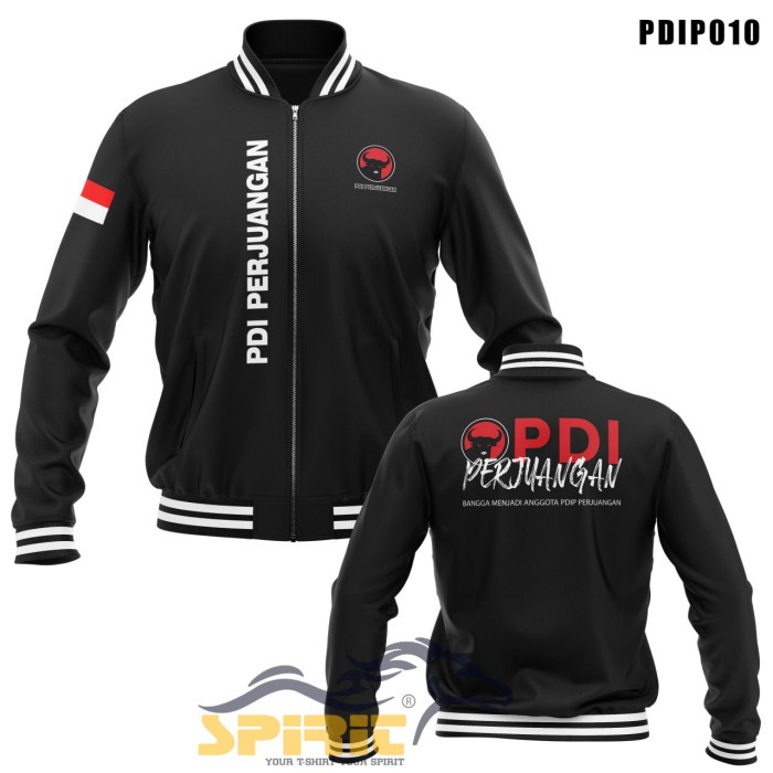 Jaket varsity partai PDI Perjuangan pria wanita jacket baseball PDI P - Hitam, M