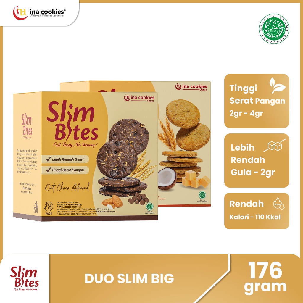 

Slim Bites Mix Varian Oat Choco Almond + Coconut Cheese (176gr x 2) Ina Cookies