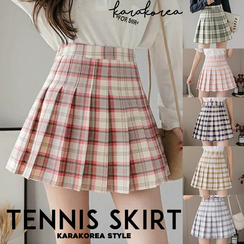 KARAKOREA 8606 Tennis Skirt/Mini Skirt/Rok Pendek/Rok tenis/Rok kotak/Plaid/Rok Lipit Lisa/Rok Korea