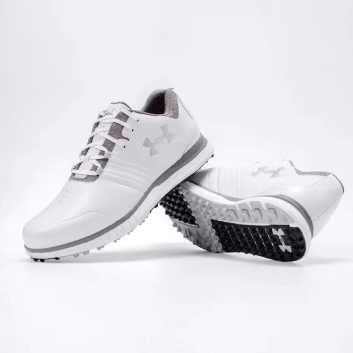 Sepatu Golf UA Golf tali lace shoes man white silver