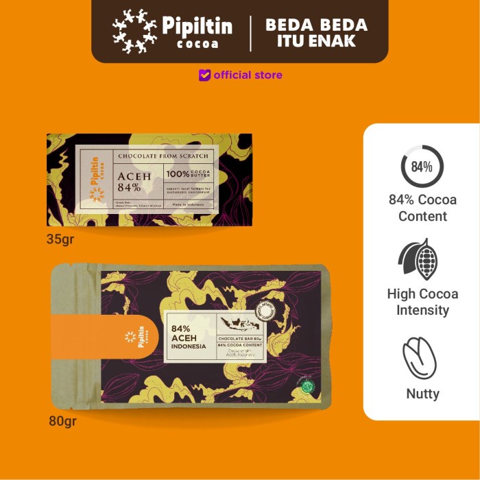 

[KUALITAS TERBAIK] Pipiltin Cocoa Dark Chocolate Chocolate Bar Aceh 84% 35gr