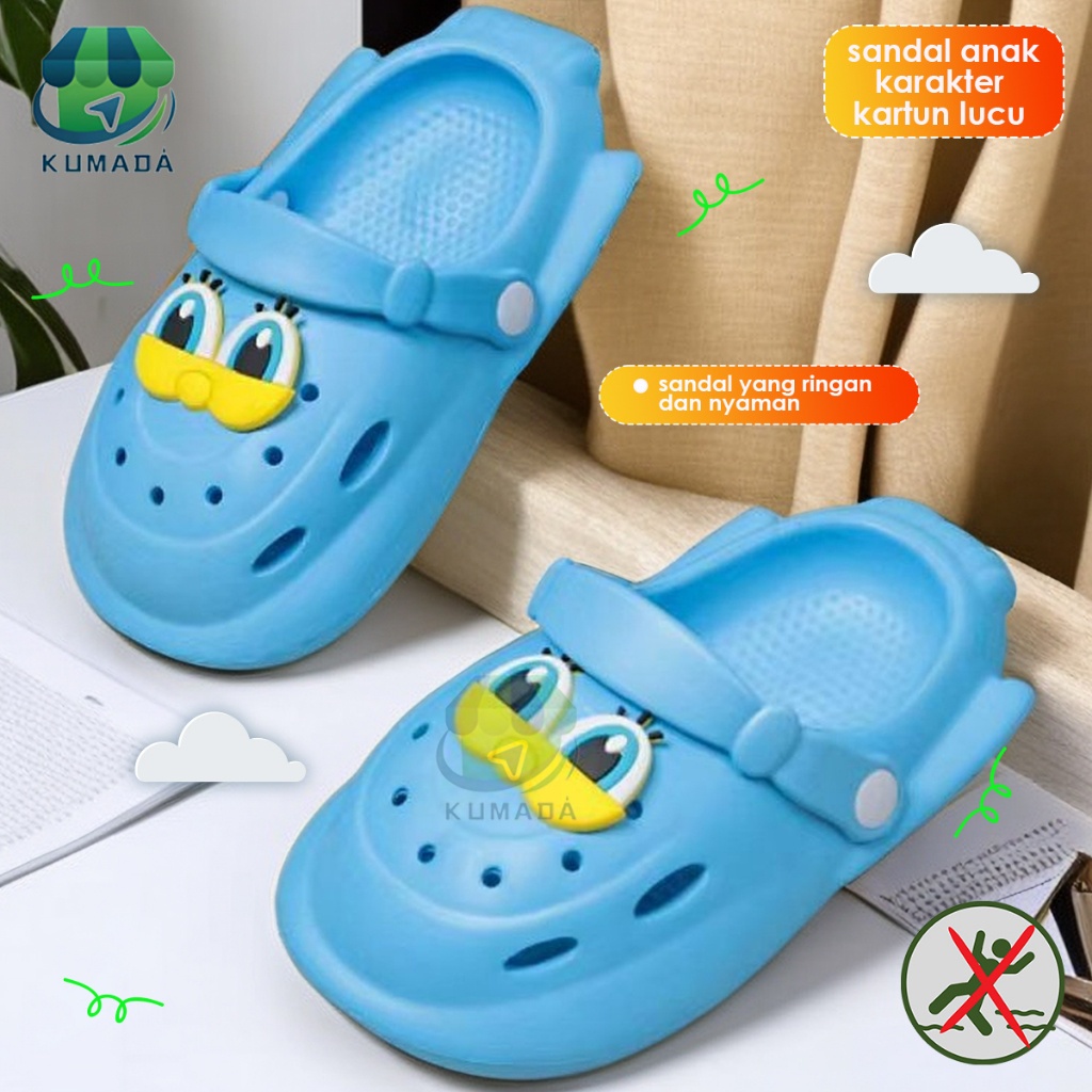 Sandal lubang anak-anak EVA untuk pakaian luar ruangan, sol tebal, mata besar, pola lucu DIY
