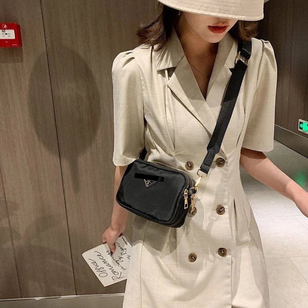 Tas Selempang Branded Triple Zipper