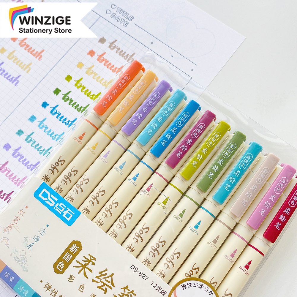 

Winzige Set 3 & 12 Soft Brush Pen Set Aesthetic Brush Lettering Calligraphy Pen Brush Marker Pena Kuas Warna Pulpen Pena Kaligrafi Coloring Markers