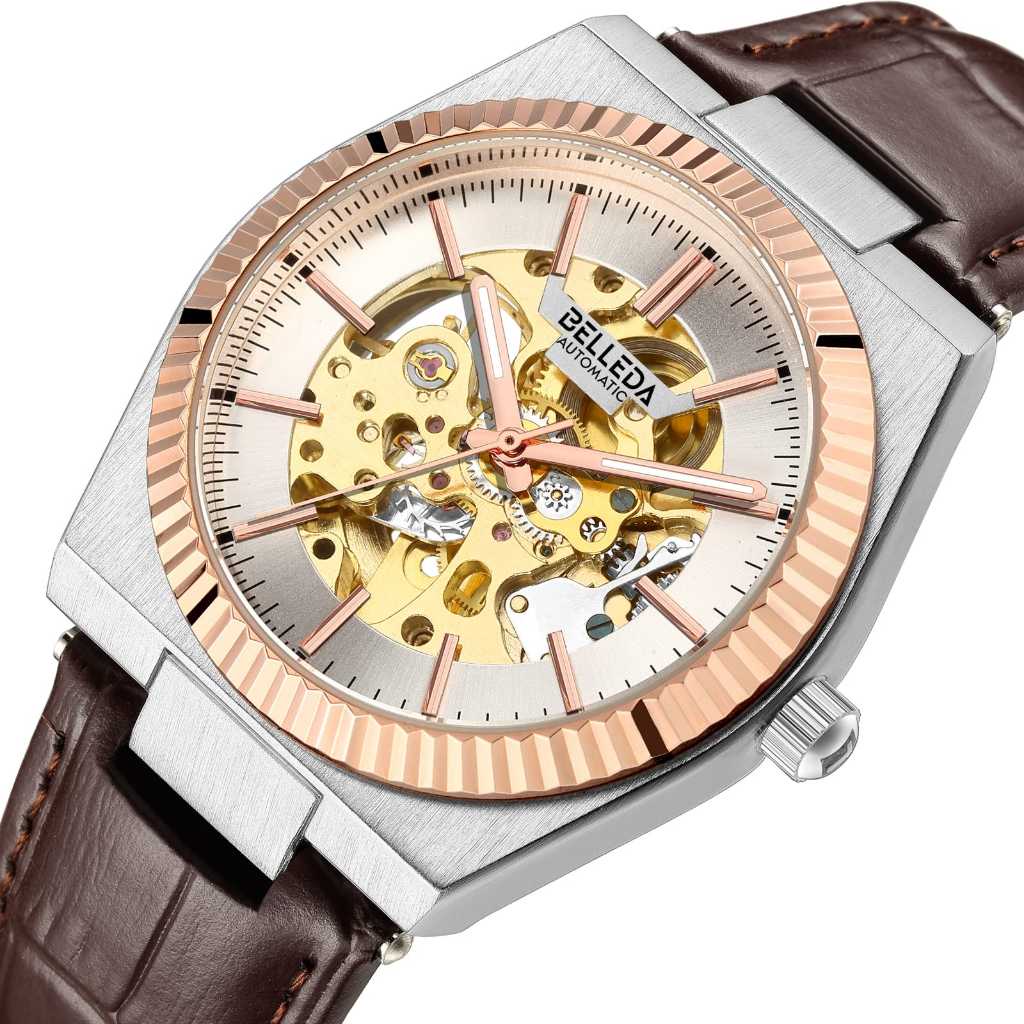 Jam Tangan Pria Belleda 9542 Tali Kulit Fashion Wanita Anti Air 3 Atm Mesin Otomatis