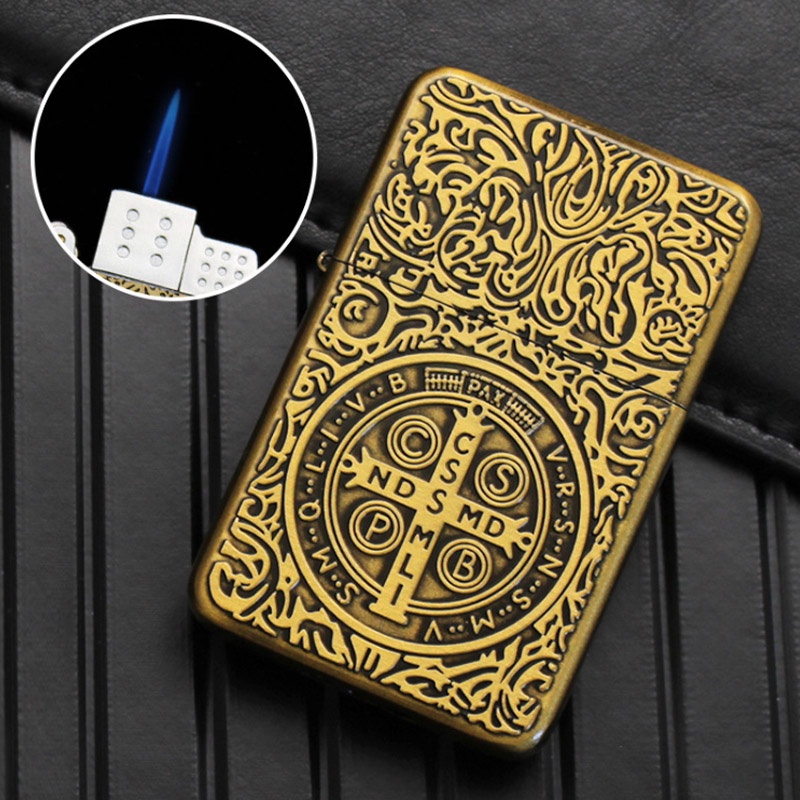 Gratis Pengiriman Logam Antik Konstantin Korek Api Gas Turbo Kompak Butana Jet Pemantik Rokok Antik 