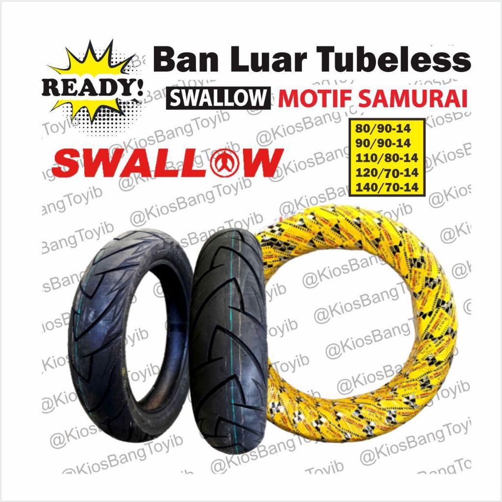 Ban Motor Matic Tubeless Ring 14 Motif SAMURAI Merk SWALLOW (80/90) (90/90) (110/80) (120/70) (140/70)