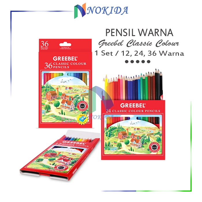 

Nokida Pensil Warna Greebel Classic Colour Pencils / Pinsil Menggambar / Pingsil Warna Klasik Box Merah