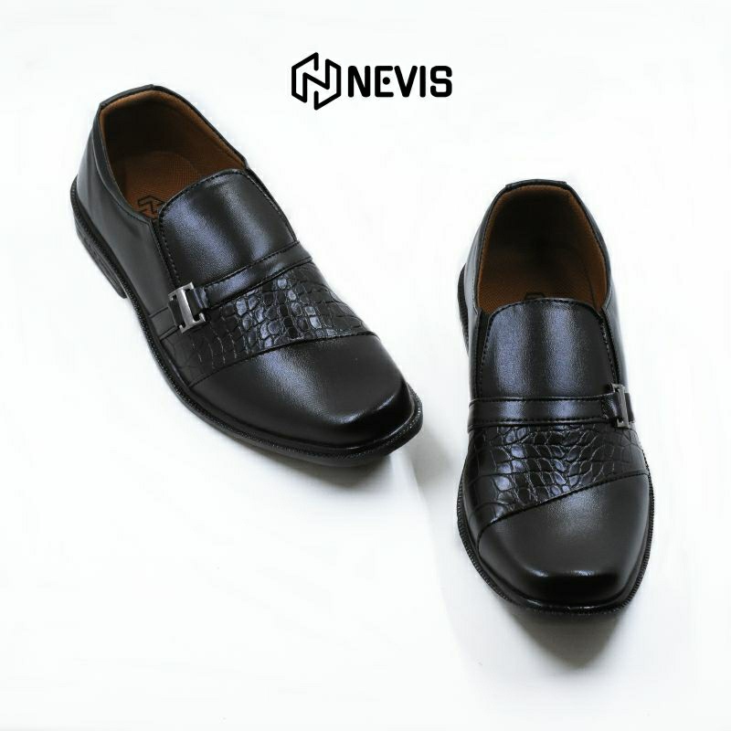 [NEW-SBR48] Sepatu Pantofel Original Nevis CROCO Formal Kerja Kantor Pria Kulit Coklat Tua ##