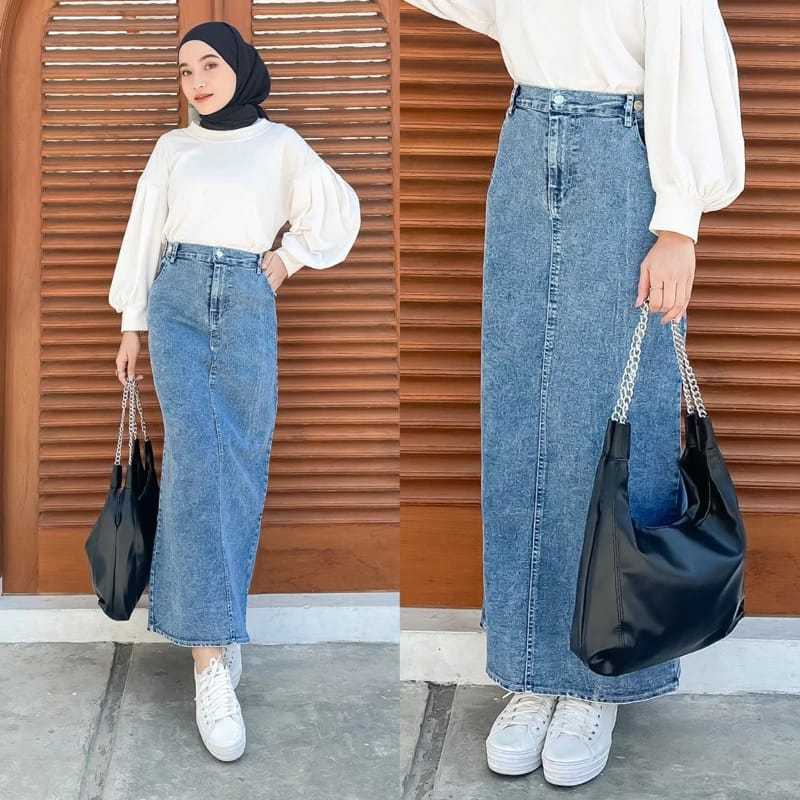 [ RATU FASHION ] Theana Rok Jeans Belah Rok Jeans Skirt Theana Rok Jeans Highwaist Panjang Rok jeans