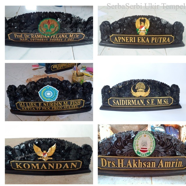 

Papan nama meja nameplate kayu ukir bali lambang hakim Termurah