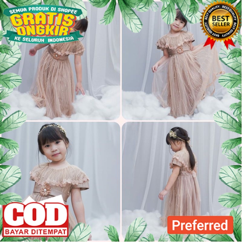Gaun Pesta brokat Terbaru Anak Perempuan dress zahra Mutiara Gaun Pesta  Dress Pesta Mewah Usia 3-10