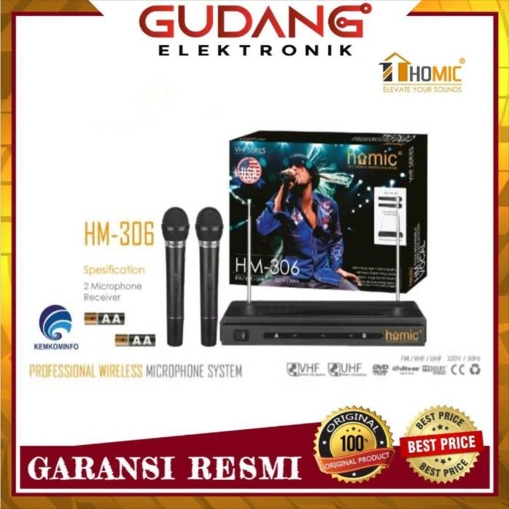 MIC MICROPHONE DOUBLE WIRELESS HOMIC HM 306 MIKROFON ORIGINAL HOMIC306