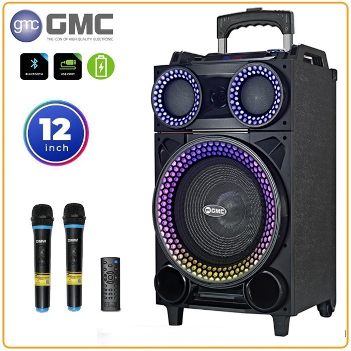 SPEAKER BLUETOOTH PORTABLE GMC 899R 899 R 12IN 12INCH 12 INCI INCH BONUS 2 MIC WIRELESS SPEAKER KARA