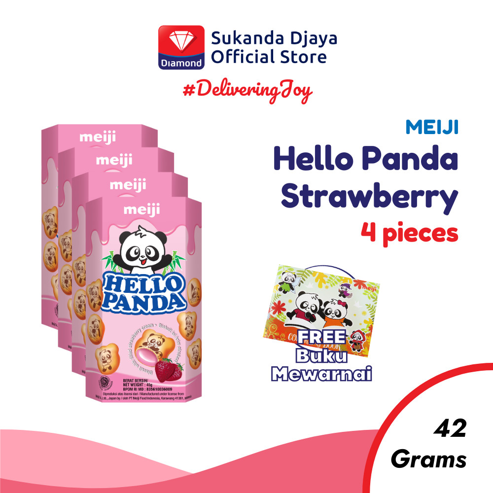 

Meiji Hello Panda Biskuit Strawberry Snack 42 Gr ISI 4 [Free Buku Mewarnai]