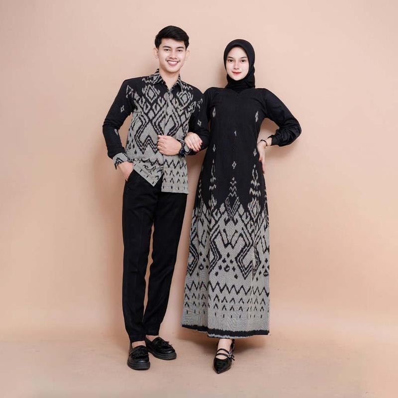 IFRA.CLTN | Set couple tenun Gamis Lebaran motif black diamond couple kondangan sarimbit keluarga pa
