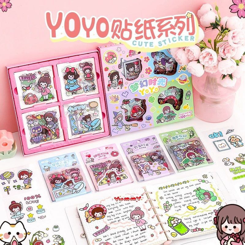 

COD / Instan PKU / 100 Lembar Stiker PVC Anti Air Motif YOYO Kartun Korea Box Besar