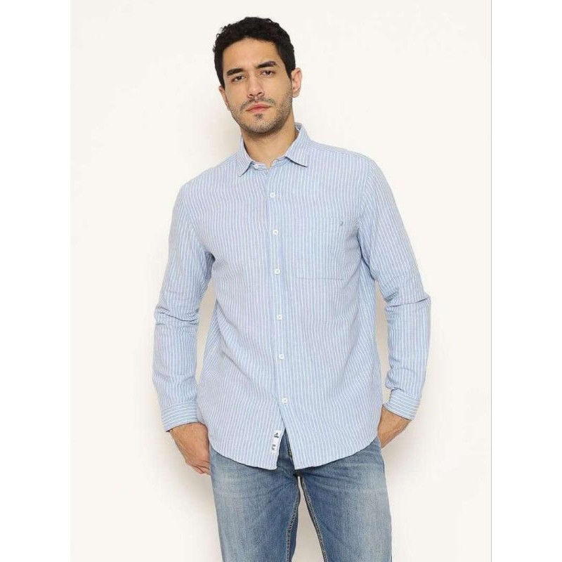 KLL504 KEMEJA LOIS ORIGINAL PRIA LENGAN PANJANG BIRU PUTIH