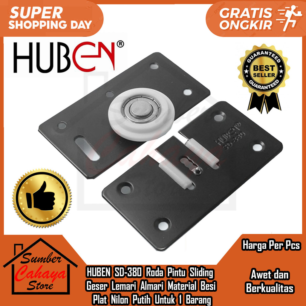 HUBEN SD 380 Roda Daun Pintu Lemari Almari Sliding Sleding Geser Gesek Bahan Material Bahan Besi Pla
