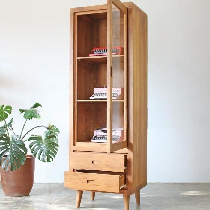 Lemari Hias Minimalis, Lemari Display Kaca, Almari Buku, Rak Buku Jati