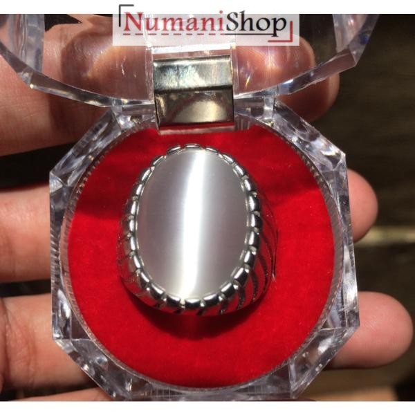 Cincin Titanium  Tanam Zebra Batu Akik Cat Eye Susu Atau Warna Putih HQ