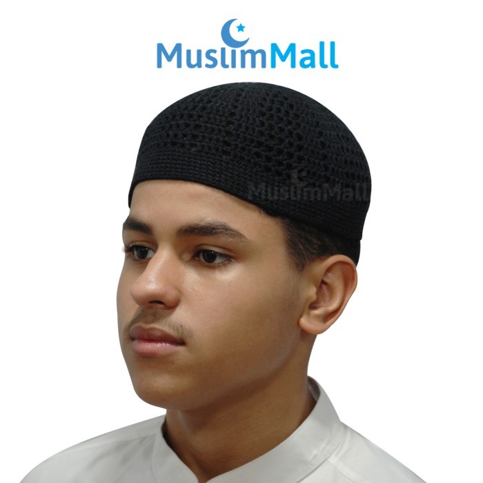 [Terbaru 2025] Peci Putih Polos Rajut Tebal Arifin Ilham Kopiah Katun Lembut The Kufi - Hitam, M - N