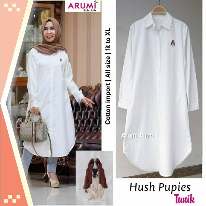 Tunik Premium Korean Style /Hush Pupies Tunik katun tunik putih tunik muslim tunik jumbo tunik ori -
