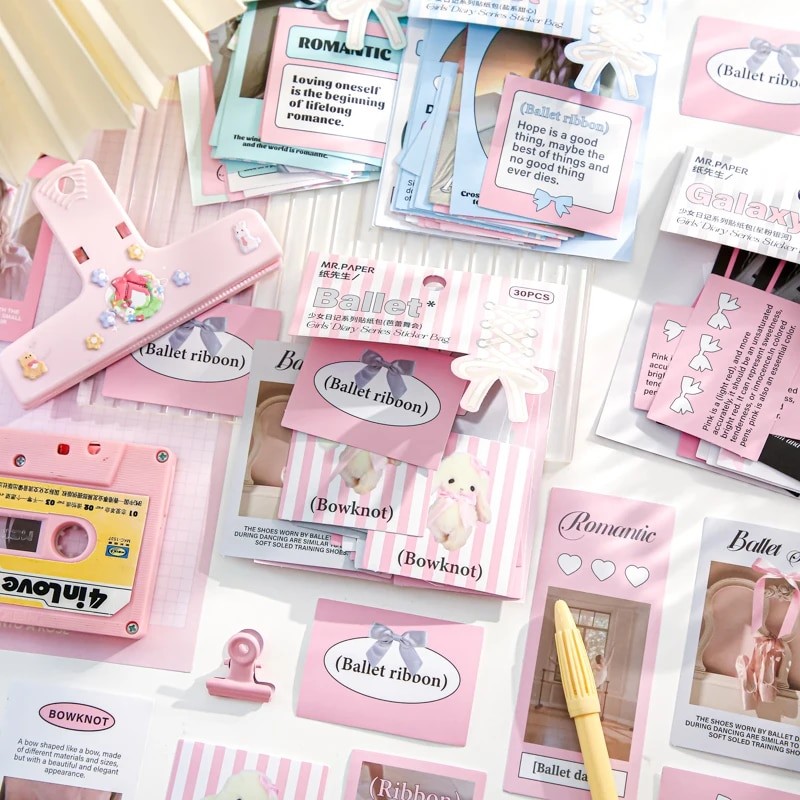 

30pcs/set INS Style Cartoon Sticker Pack Girl's Diary Series Self-adhesive Material DIY Diary Mobile Phone Creative Materials