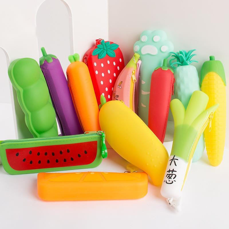 

Ellen Brook 1 PCS New Cute Cartoon Kawaii Vegetables Portable Silicon Pen Pencil Bag Makeup Cosmetic Pocket School Stationary