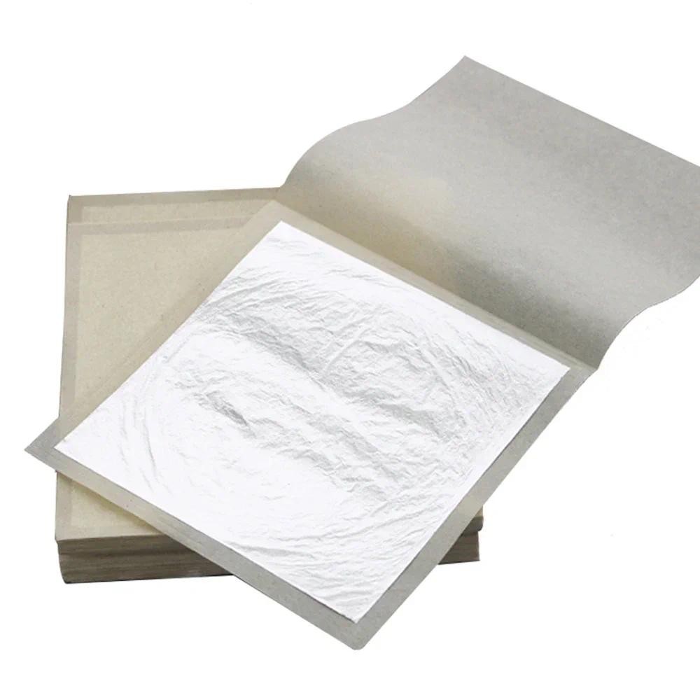 

100pcs/lot 99.99% Pure Real Silver Leaf Foil for Painting Decoration, Gilding Furniture, Art Crafts