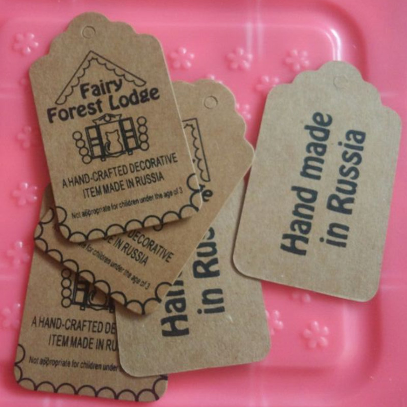 

500pcs Custom price paper tags 4 * 7 cm private logo 350GSM Retro kraft scallop swing hang tag for Jeans