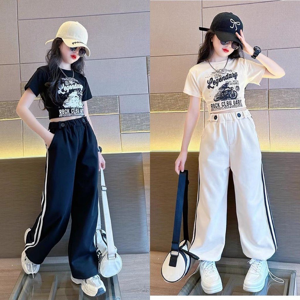 FR54E JS256 setelan crop kulot list garis anak perempuan remaja / setelan baju anak tanggung