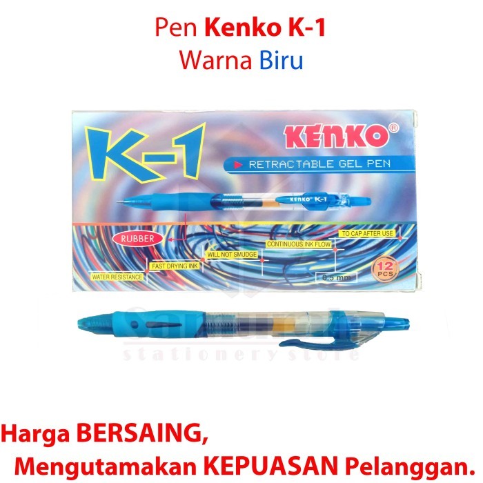 

Pen Gel Kenko K1 0.5mm/ Retractable Gel Pen K-1 0.5mm Pen Cetek 0.5 mm - Hitam