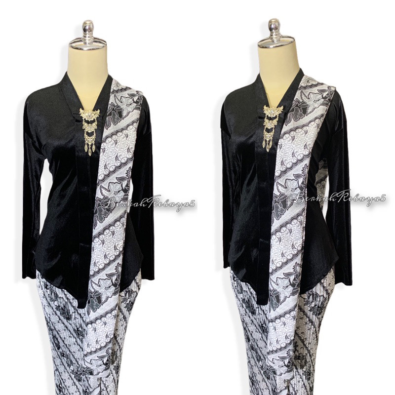 Kebaya Setelan Kebaya Kartini Encim Bludru / Kebaya + Selendang + Jarik Motif Kusumo Putih