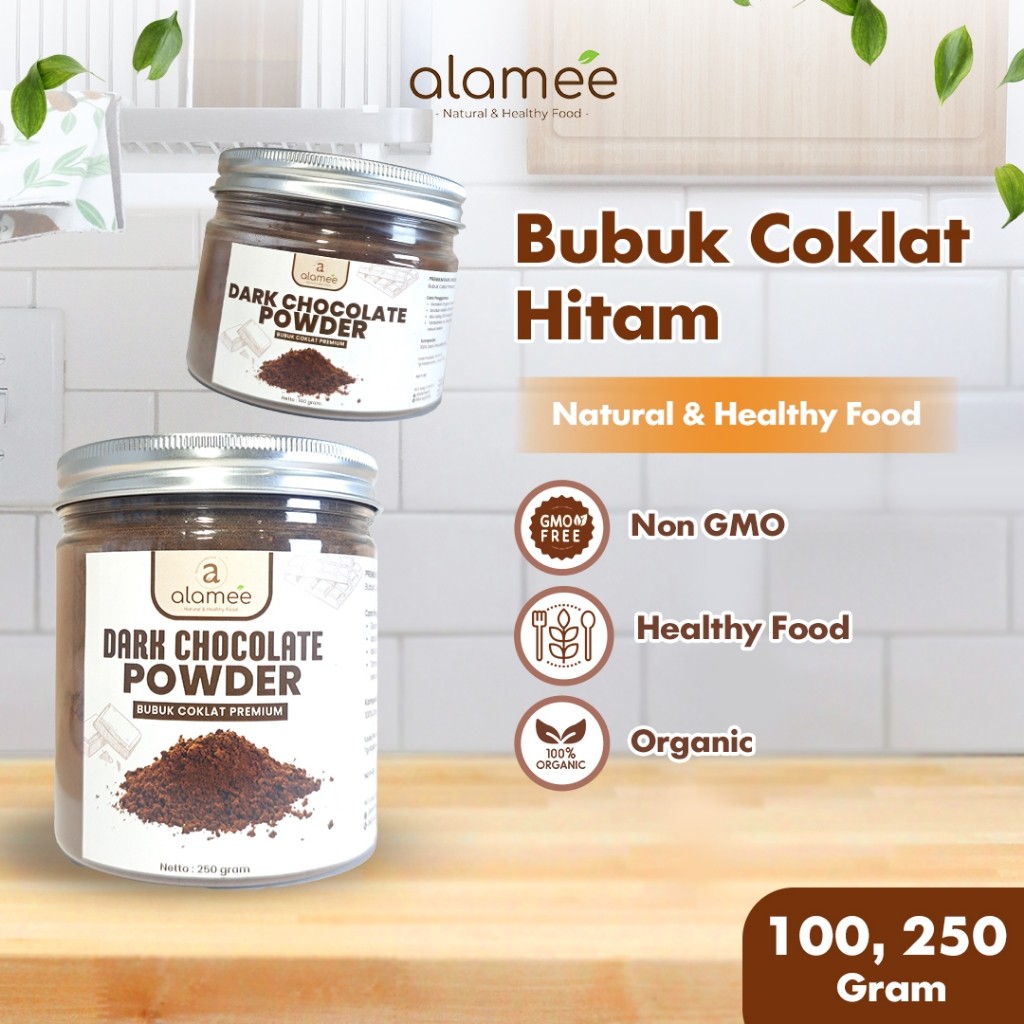 

ALAMEE Dark Chocolate Powder PREMIUM Minuman Bubuk Coklat Gluten Free Dark Cocoa Tanpa Gula 250gr