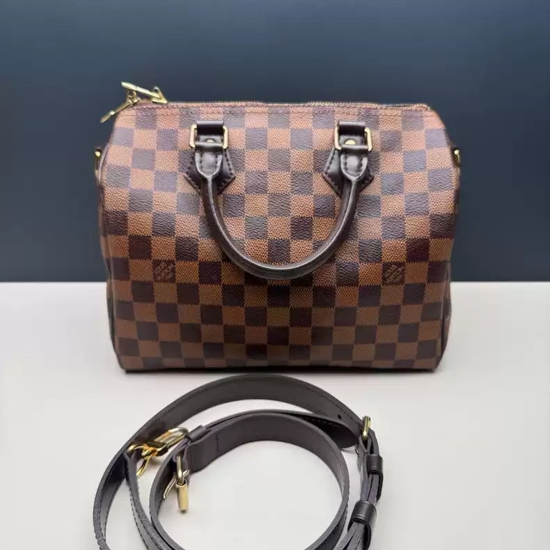 【bekas asli】（N40590） LV Speedy Bandoulière 30 Tas Boston/tas selempang kotak-kotak untuk wanita