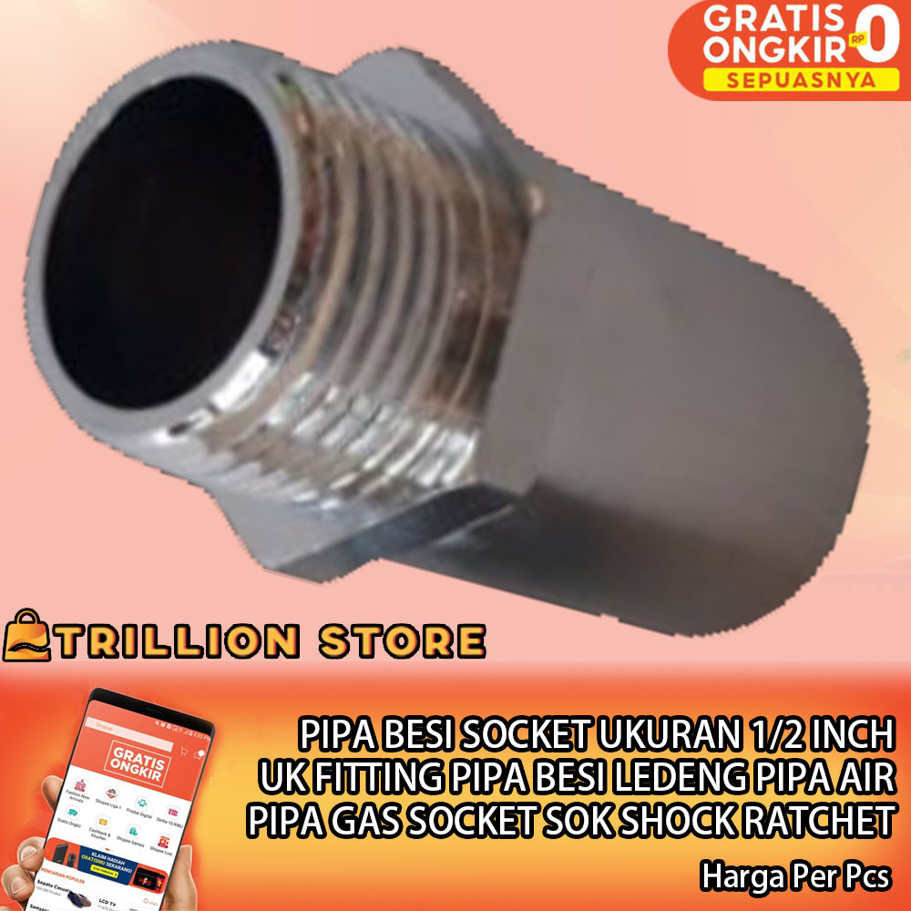 Socket Besi Drat Luar Ukuran Uk 1/2  Inch In Inch Sock Sambungan Pipa Keran Kran Dalam Stainles Fitt