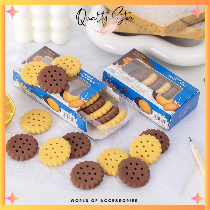 

QS - PENGHAPUS PENSIL SET 6PCS MODEL COOKIES / ERASER ALAT TULIS LUCU SET BISKUIT