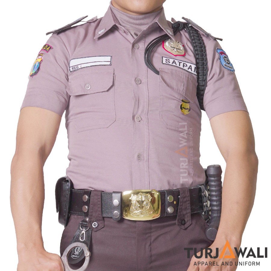 Satu Set Baju Setelan Seragam Security Satpam Baru Model Terbaru PDH Coklat 2021 Lengan Pendek