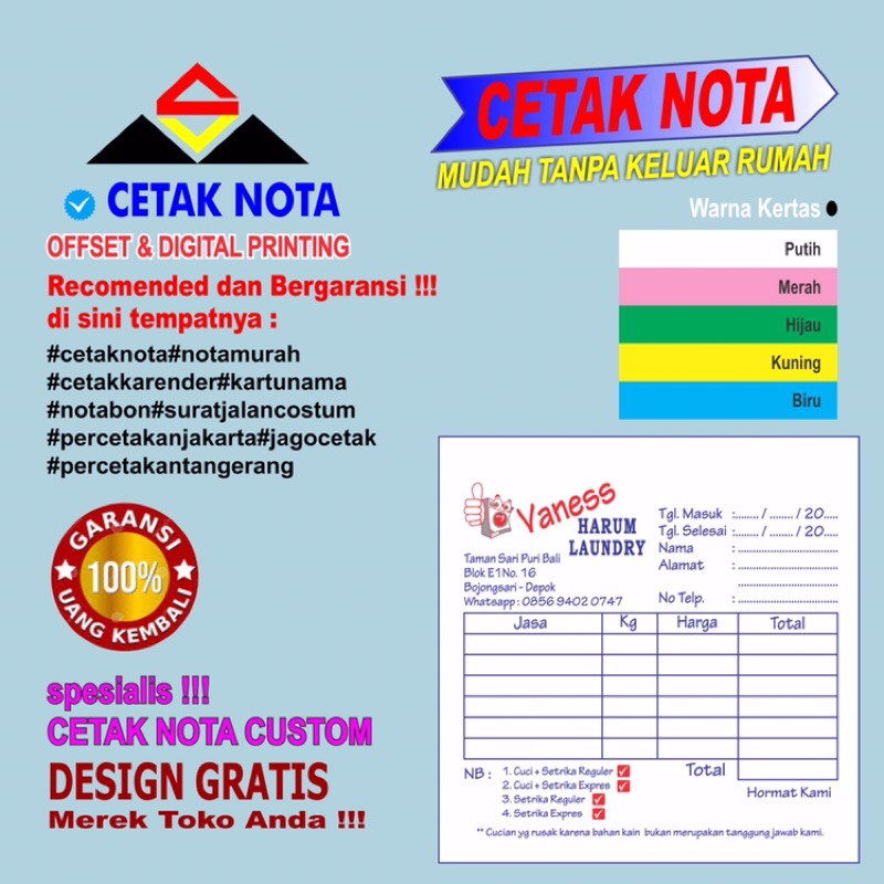 

Nota Custom NCR 3 PLY 1/6 Folio