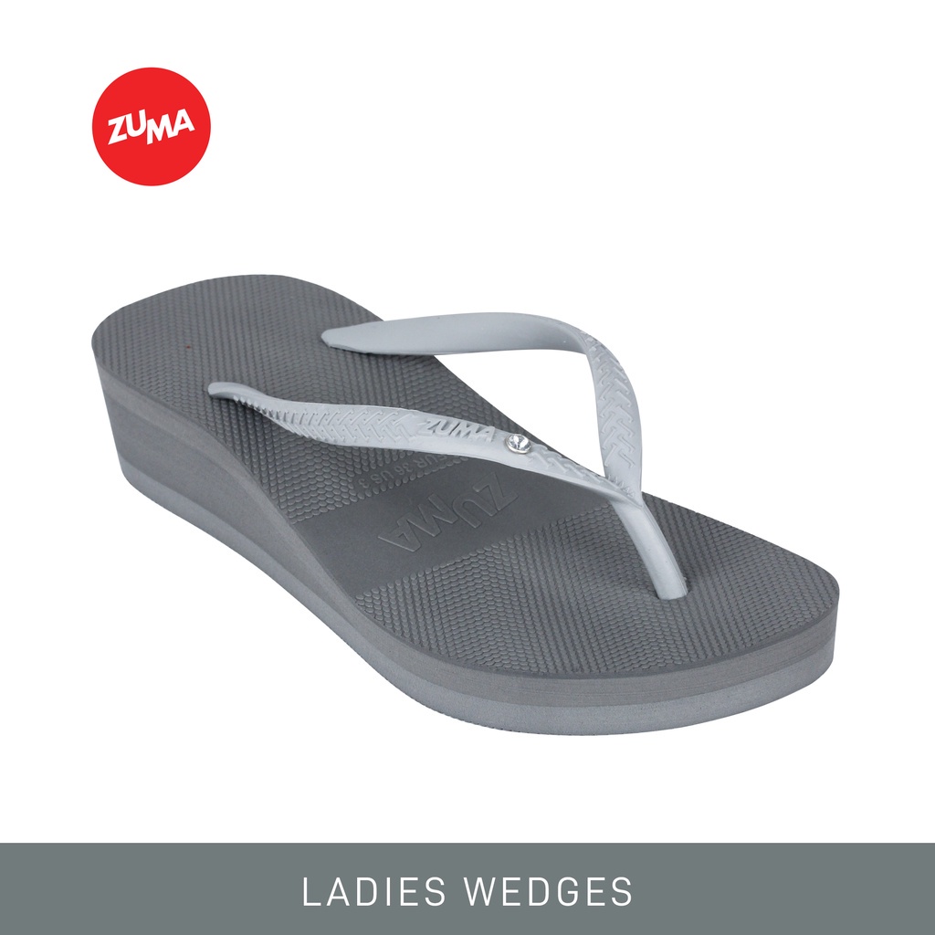 Zuma Women Tiffany 7 Grey, Sandal Jepit Wanita Wedges Karet Polos, Abu-abu