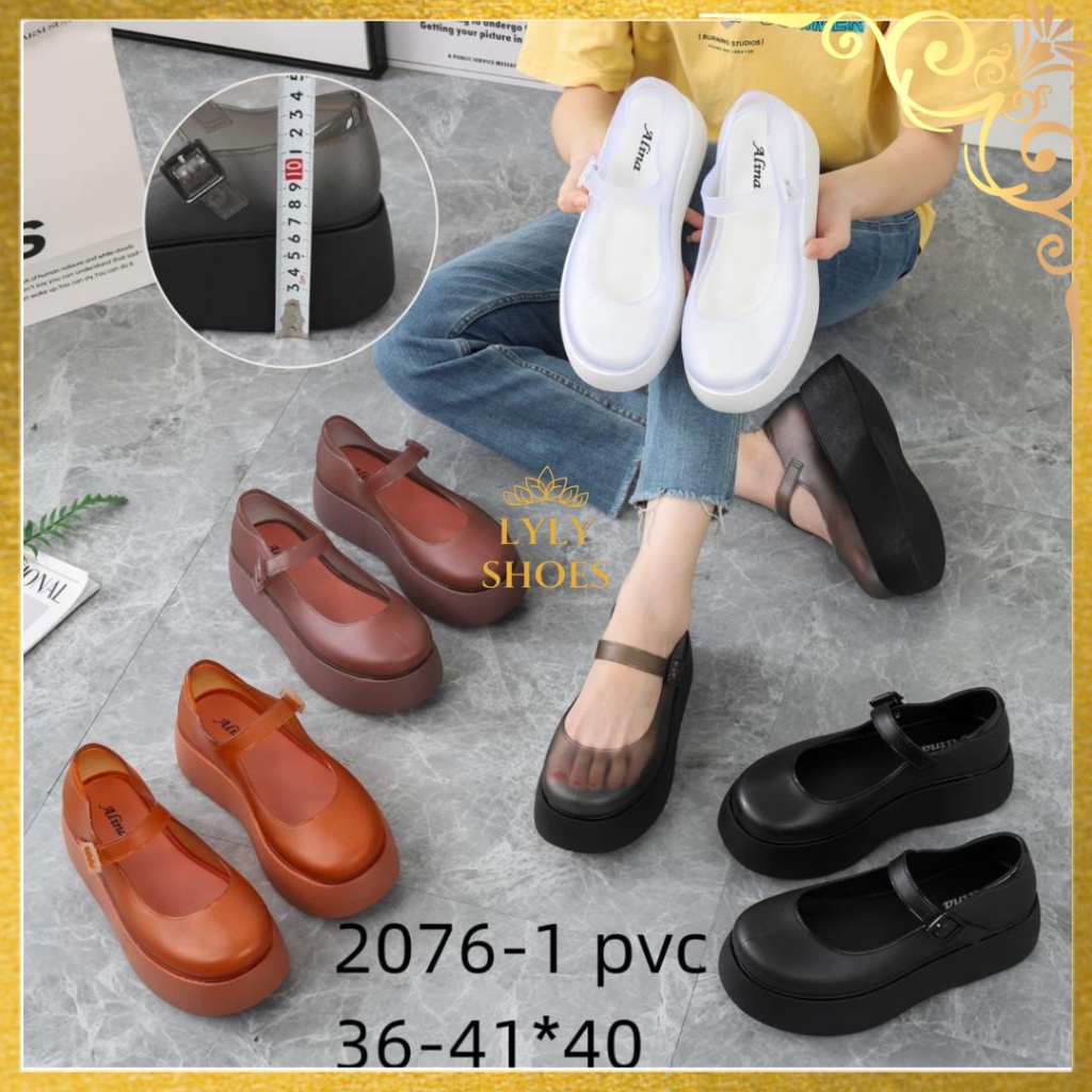 Sandal Wanita Jelly Slip On Import Alina Hak Tinggi 2076-1